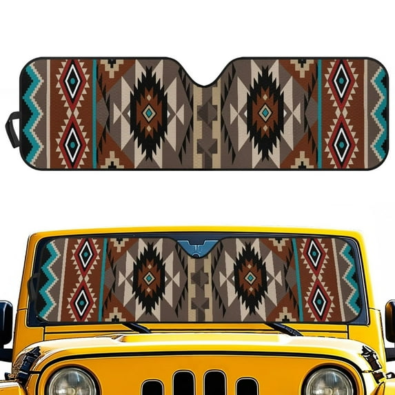 Uorisanigo Windshield Sun Shade Compatible with Jeep Wrangler JK JL, Aztec African Tribal Front Window Sunshade for Jeep Gladiator 2020-2025, Windshield Cover Block UV Rays and Heat