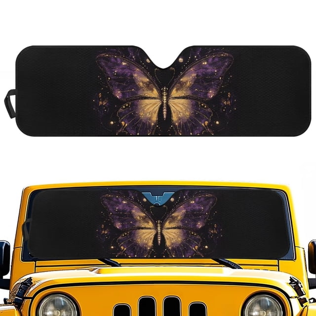 Uorisanigo Windshield Sun Shade Compatible with Jeep Wrangler JL JK Gladiator Window Purple Butterfly Print Sun Visor for UV Rays & Heat Protection,Windshield Sunshade