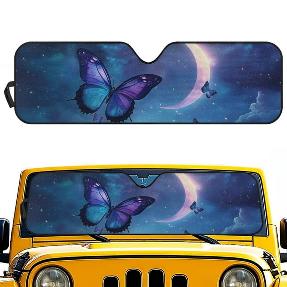 Uorisanigo Windshield Sun Shade Compatible with Jeep Wrangler, Moon Blue Butterfly Car Sun Shade Blocks UV Rays, Shades Heat Shield Suitable for Jeep Wrangler JL JLU 2018-2025 2/4 Door