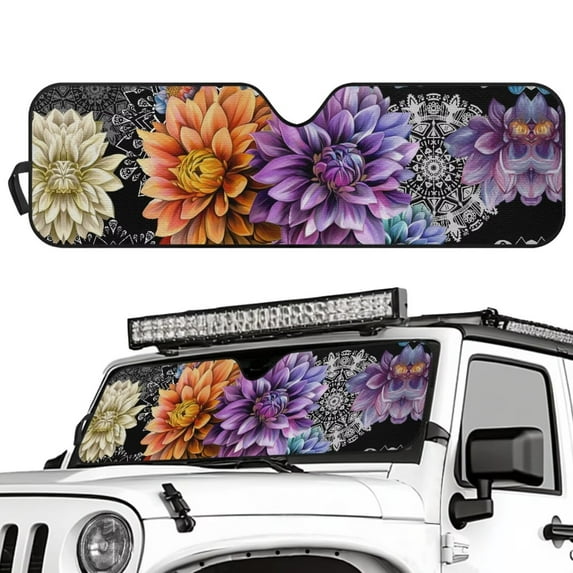 Uorisanigo Windshield Sun Shade Compatible with Jeep Wrangler TJ JK JKU 1996-2018 16.5"x52.5" Folding Front Window Sun Shade for Wrangler TJ JK, Car Accessories (Mandala Lotus)