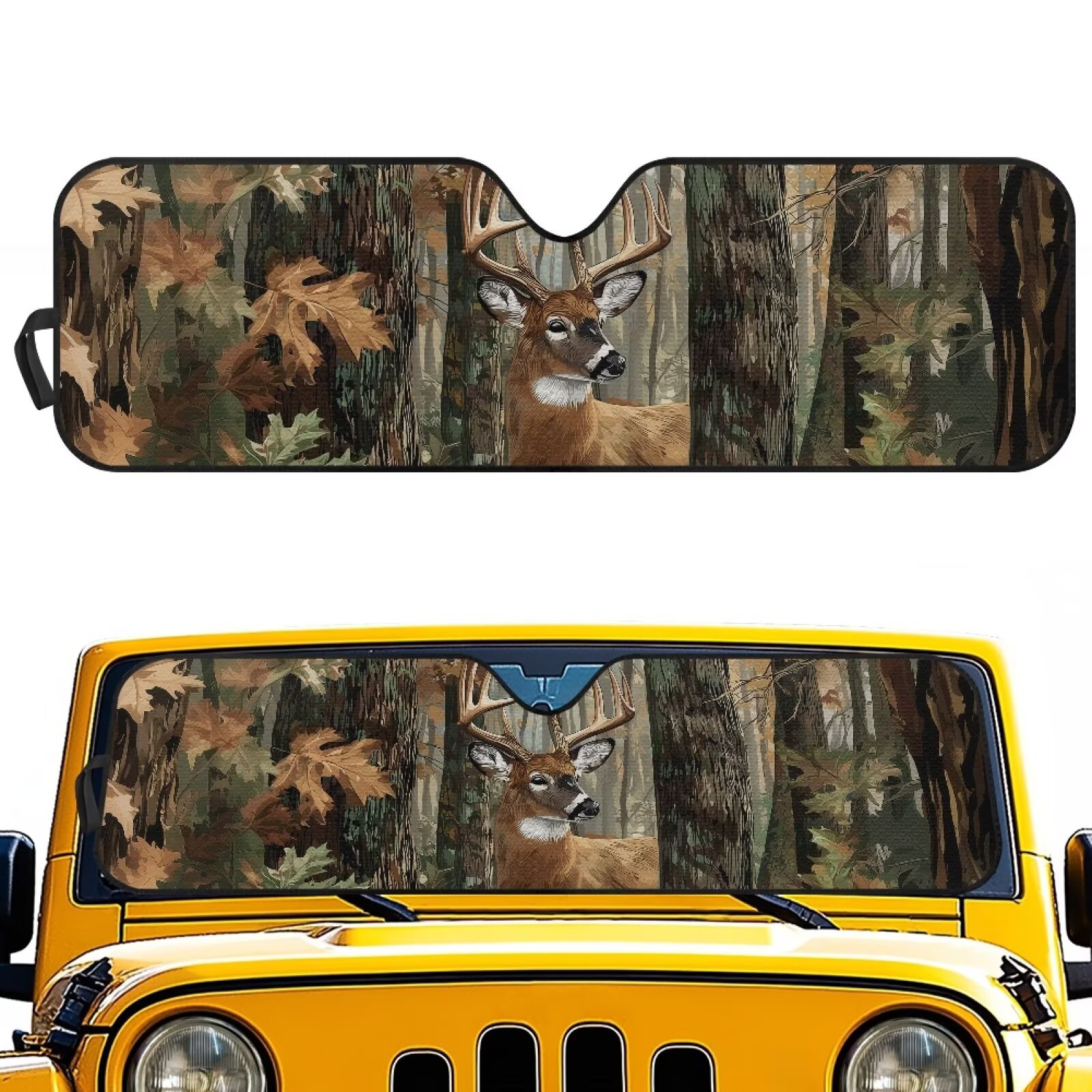 Uorisanigo Windshield Sun Shade Compatible with Jeep Wrangler TJ JK JL &Gladiator JT 2/4 Door Accessories Windshield Cover Camo Hunting Deer Sunshade Sun Blocker Protection Cover