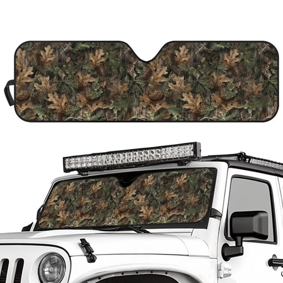 Uorisanigo Windshield Sun Shade Compatible with Wrangler, Compass, Gladiator & Renegade, Foldable Windshield Hunting Camo Forest Sunshade Sun Visor Blocks UV Rays