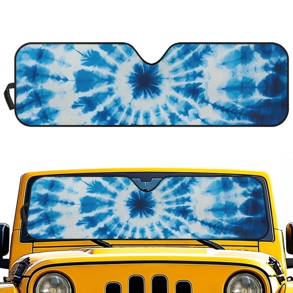 Uorisanigo Windshield Sun Shade Cover for Jeep Wrangler JK JKU JL JLU 1997-2025 & Jeep Gladiator JT 2020-2024 Blue Tie Dye Car Sunshade Sun Visor Blocks UV Rays and Keep Vehicle Cool