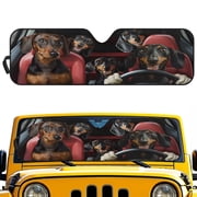 Uorisanigo Windshield Sun Shade, Dachshund Driving Print Shade Heat Shield, 52.95 in *16.14 in, Compatible with Jeep Wrangler TJ JK JKU JL JLU Sun Visor Shield Block UV Keep Cool
