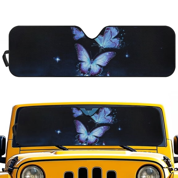 Uorisanigo Windshield Sun Shade Fits for Jeep Wrangler, Gladiator, and Rubicon Models Blue Butterfly Windshield Shade Heat Shield Cover to Protect UV Rays and Heat Glare