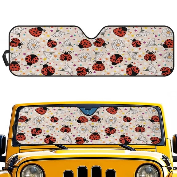 Uorisanigo Windshield Sun Shade Foldable Car Front Window Sunshade for Jeep Wrangler 16.14"x52.95" Ladybug Leopard Print Heat Shield Reflector Cover Front Window Sun Shade for Car Accessories