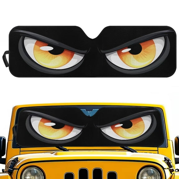 Uorisanigo Windshield Sun Shade Foldable Funny Big Eye Print Front Window Shade for 2007-2024 Wrangler Rubicon Sahara TJ JK JKU 2 & 4 Door Protect Your Car from Sun Heat & Glare UV Ray