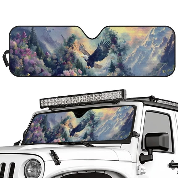 Uorisanigo Windshield Sun Shade, Folding Canyon Bald Eagle Sun Visor Shield, 52.95 in *16.14 in, Compatible with Rubicon Sahara TJ JK JKU 2 & 4 Door, Front Window Sunshade