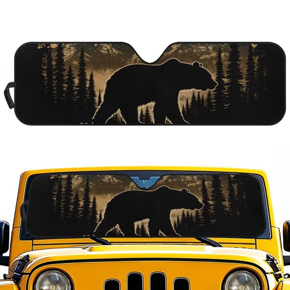 Uorisanigo Windshield Sun Shade,Forest Bear Print Shade Heat Shield Foldable for Jeep Wrangler JL 2018-2025 & Gladiator 2020-2025 Window Sun Visor Blocks Sunlight Heat UV Rays