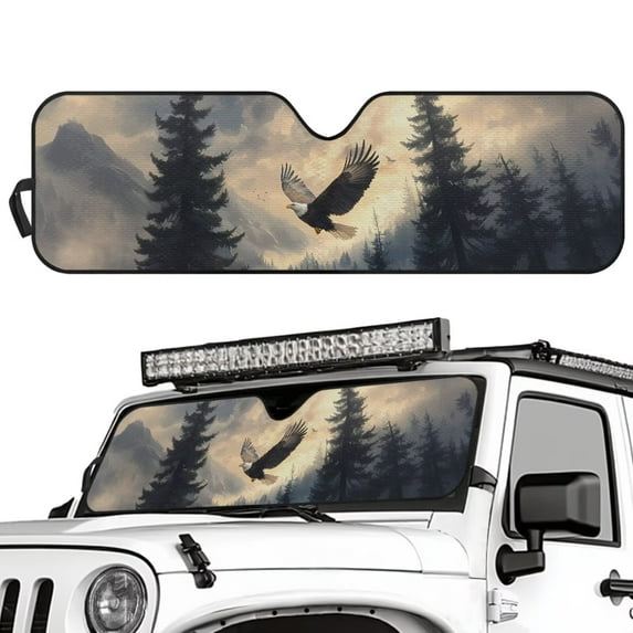 Uorisanigo Windshield Sun Shade,Forest Eagle Window Sun Visor Protection,Sunshade Windshield Cover for Jeeps,Sunshade for 2018-2024 2025 Jeep Wrangler JL / 2020-2024 Jeep Gladiator JT