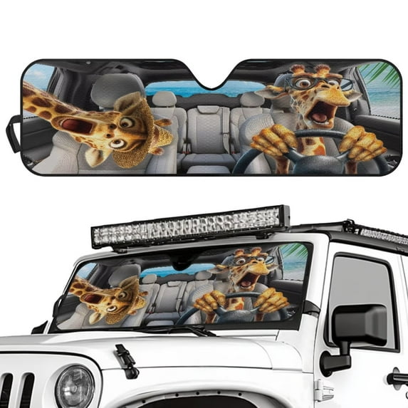 Uorisanigo Windshield Sun Shade, Funny Giraffe Animal Print Car Sunshade for 2018-2024 2025 Jeep Wrangler JL / 2020-2024 Jeep Gladiator JT, UV Rays Blocker Sun Visor Shade Keep Vehicle Cool
