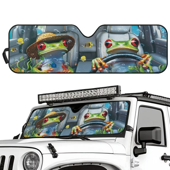Uorisanigo Windshield Sun Shade, Hippie Frog Animal Driving Car Sun Shade for Jeep Wrangler JL JLU 2018-2025 & Jeep Gladiator(JT) 2020-2025-Blocks UV Rays Sunshade Visor Shield,Keeps Vehicle Cool