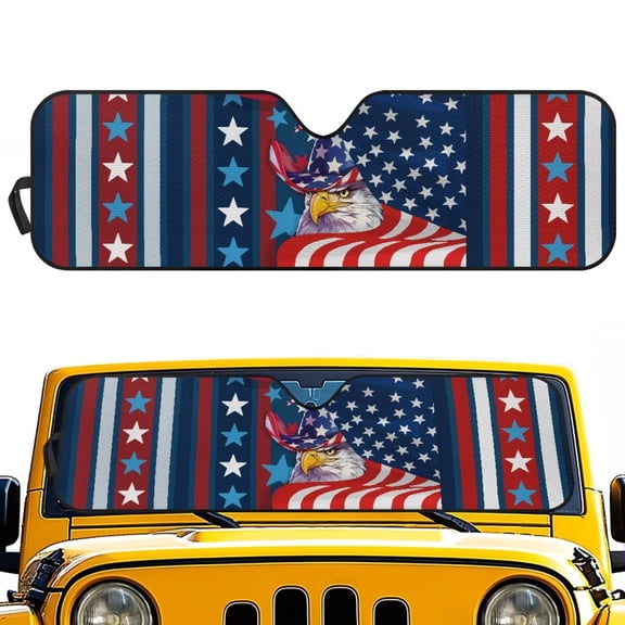Uorisanigo Windshield Sun Shade for Jeep, Americana Star Eagle Windshield Sunshade for Wrangler TJ JK JL1997-2024 Heat Shield Sun Visor Cover Windshied Sunshade Block UV Rays ,1Pc