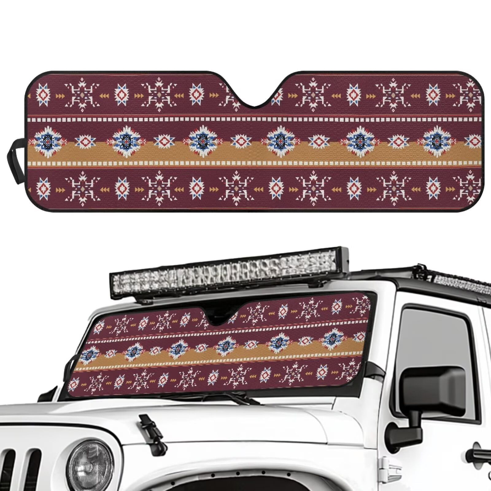 Uorisanigo Windshield Sun Shade for Jeep,Aztec African Tribal Sun Visor Windshield Shade Blocks UV Rays,Sunshade Heat Shield Compatible with 2024 2025 Jeep Wrangler JL 2/4 Door