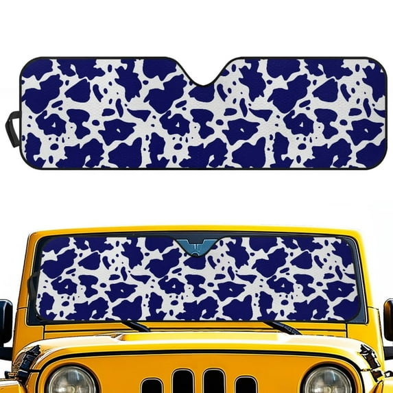 Uorisanigo Windshield Sun Shade for Jeep Wrangler Blue Cow Print Sun Shade Fit for Jeep Wrangler JL JLU 2018-2025,Aluminum Foil Film Car Winshied Sunshade, Blocking Heat and UV Rays