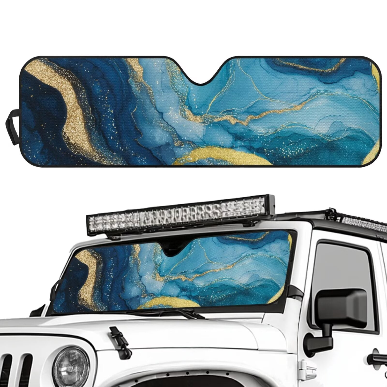Uorisanigo Windshield Sun Shade for Jeep Wrangler, Blue Marble Car Sunshade Blocks UV Rays, Shade Heat Shield Compatible with Jeep Wrangler TJ JK JL 2/4 Door