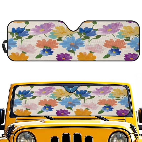 Uorisanigo Windshield Sun Shade for Jeep Wrangler, Foldable Window Elegant Floral Print Sun Visor Protector for 2020-2024 Jeep Gladiator JT, Blocks UV Rays, Keep Your Car Cooler