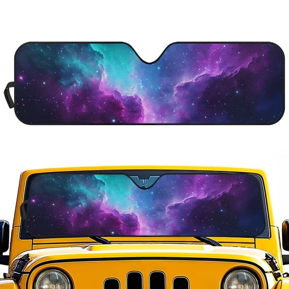 Uorisanigo Windshield Sun Shade for Jeep Wrangler JK JKU TJ 1997-2018, Foldable Purple Galaxy Sunshades Heat Shield, Aluminum Foil Reflective Sun Visor Cover, Blocks UV Rays