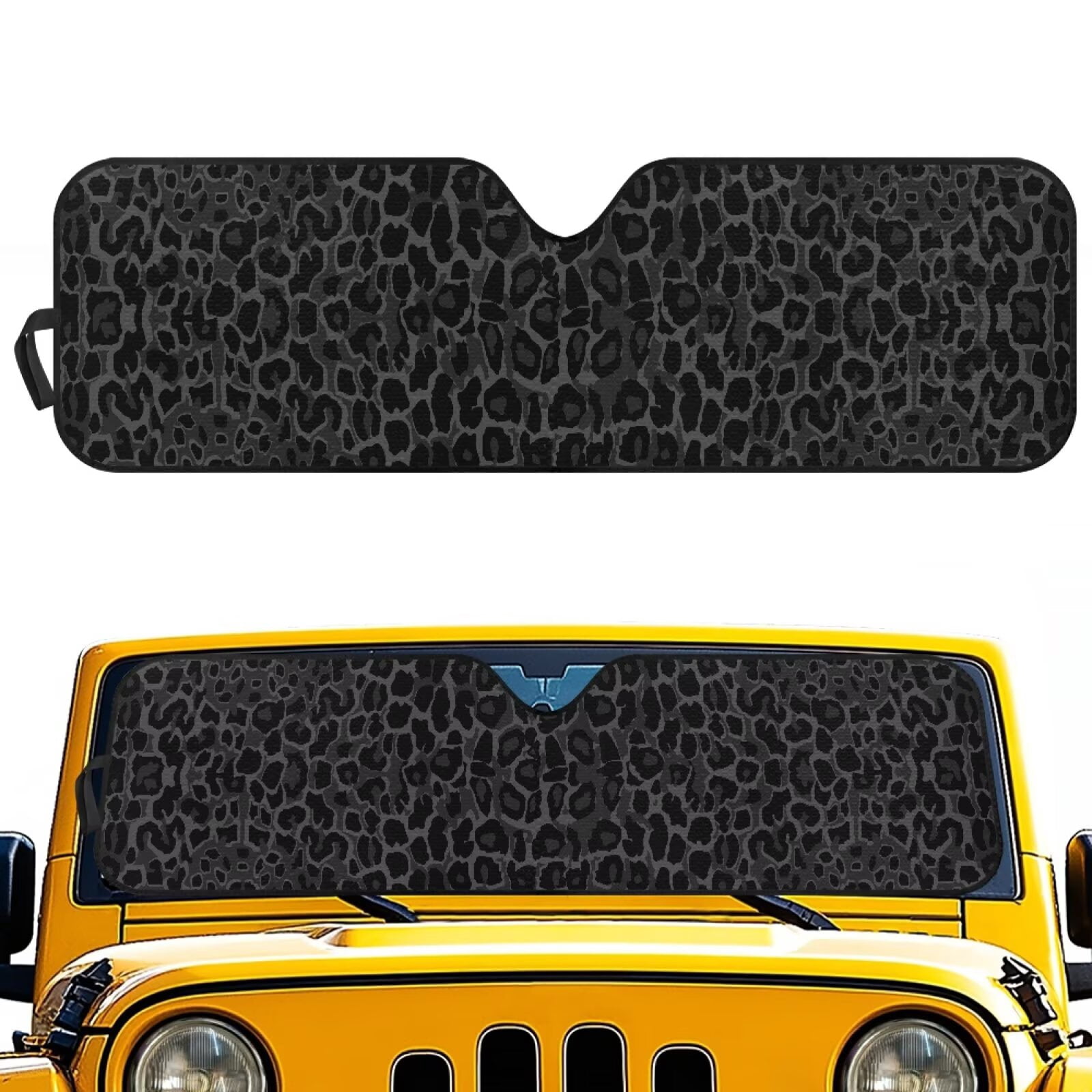 Uorisanigo Windshield Sun Shade for Jeep Wrangler JL 2/4 Door, Front Window Sun Sunshade Windshield for 2024 2025 Jeep Wrangler 4XE, Black Leopard Print Sunshade Heat Shield Blocks UV and Heat