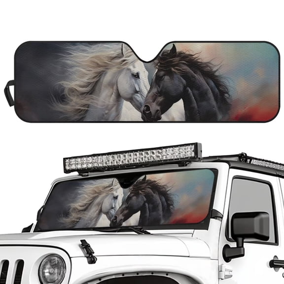 Uorisanigo Windshield Sun Shade for Jeep Wrangler JL 2/4 Door, Western Horse Front Window Sunshade Windshield Cover for Wrangler TJ JK JL1997-2024, Sun Visor Blocks for UV and Heat, 1pc