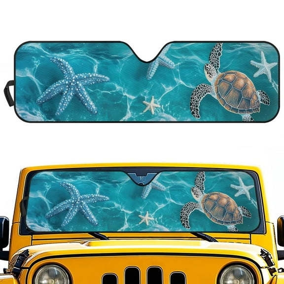 Uorisanigo Windshield Sun Shade for Jeep Wrangler JL JLU 2018-2025, Front Window Sunshade for Jeep Gladiator 2020-2025, Beach Starfish Sea Turtle Front Window Sun Visor Blocks for UV and Heat, 1pc