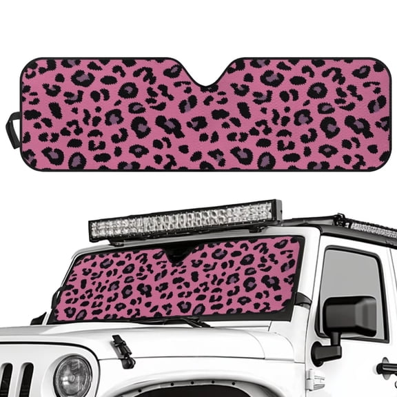 Uorisanigo Windshield Sun Shade for Jeep Wrangler JL JLU 2018-2025 & Jeep Gladiator(JT) 2020-2025 Accessories, Pink Cheetah Leopard Print Front Window Sunshade, Block UV Rays