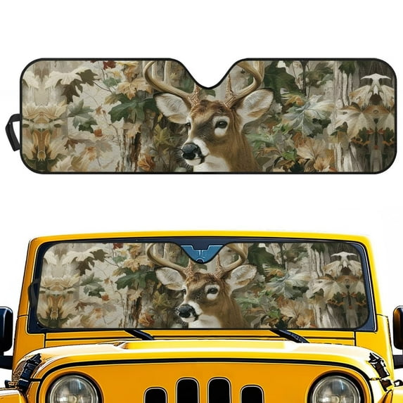 Uorisanigo Windshield Sun Shade for Jeep Wrangler JL JLU 2018-2025 & Jeep Gladiator(JT) 2020-2025-Blocks UV Rays Camo Hunting Deer Sun Visor, Car Window Sunshade Keep Your Vehicle Cool
