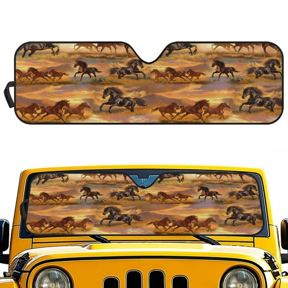 Uorisanigo Windshield Sun Shade for Jeep Wrangler JL JLU 2018-2025 Jeep Gladiator Western Horse Front Window Sunshade for Wrangler JL/Gladiator Sun Visor Summer Must Have Car Accessories