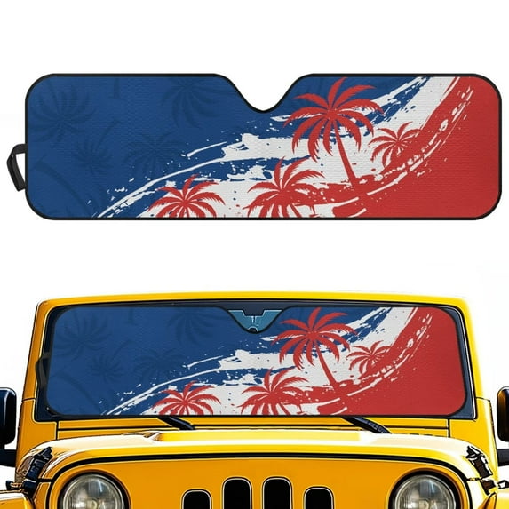 Uorisanigo Windshield Sun Shade for Jeep Wrangler JL JLU & 2020-2025 Jeep Gladiator, French Flag Color Palm Tree Front Window Shade for 2018-2025 Wrangler JL, Blocks UV Rays Car Sun Visor