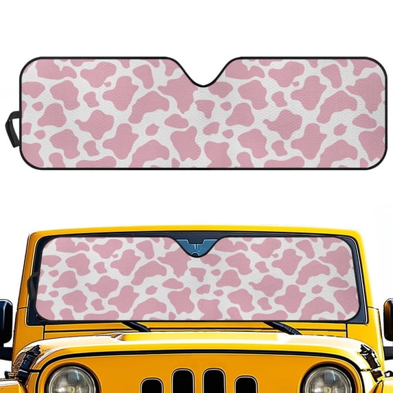 Uorisanigo Windshield Sun Shade for Jeep Wrangler, Pink Cow Print Car Sun Visor Shield Cover Compatible with Jeep Wrangler TJ JK JL 2/4 Door, Blocks UV Rays Front Window Sunshade