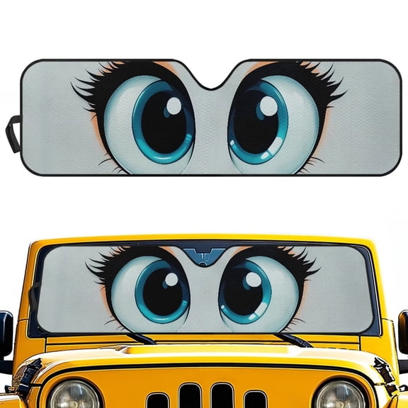 Uorisanigo Windshield Sun Shade for Jeep Wrangler TJ JK JKU 1997-2018 Cute Big Eyes Print Car Shade Heat Shield Windshield Cover Bolck UV Rays & Protect Car Interior