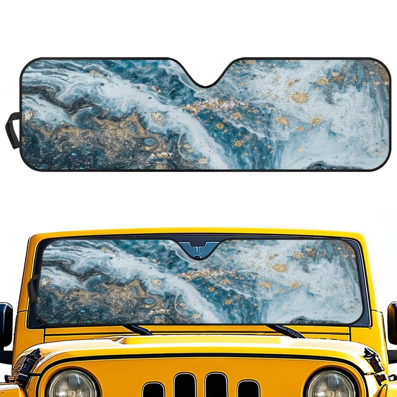 Uorisanigo Windshield Sun Shade for Jeep Wrangler TJ JK JKU 1997-2018 Foldable Blue Butterfly Front Window Sunshade Prevent Dashboard Fades and Cracks