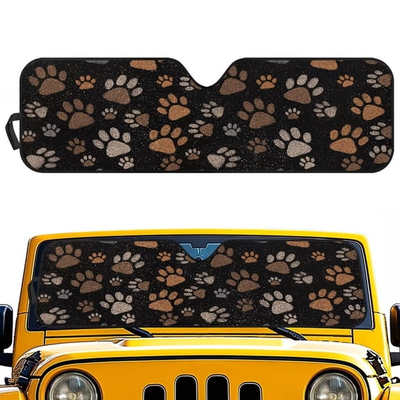 Uorisanigo Windshield Sun Shade for Jeep Wrangler TJ JK JKU JL JLU, Aluminum Foil Film Cute Dog Paw Print Car Winshied Sunshade, Effectively Blocking Heat and UV Rays, Easy to Install