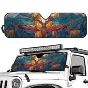 Uorisanigo Windshield Sun Shade for Jeep Wrangler TJ JK JL1997-2024, UV Rays & Heat Protection Accessories Deer Print Front Window Sun Visor Foldable Sunshade with Storage Pouch