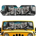 thumbnail image 1 of Uorisanigo Windshield Sun Shade for Jeeps Foldable 1 Piece White Cat Driving Print Car Sunshade for 2018-2025 Jeep Wrangler JL/2020-2025 Jeep Gladiator, 52.95x16.14 inches, 1 of 7