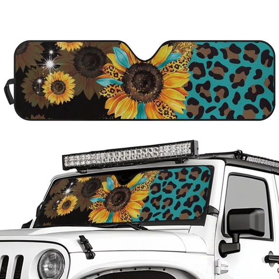 Uorisanigo Windshield Sun Shade Leopard Sunflower Windshield Shade for 2018-2024 Jeep Wrangler JL JLU & Gladiator JT Heat Shield Sun Visor Cover Front Window Sunshade Block UV Rays ,1Pc