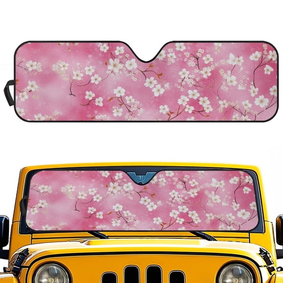 Uorisanigo Windshield Sun Shade, Pink Cherry Blossom Car Sun Shade for Jeep Wrangler, Compass, Gladiator & Renegade, UV Rays Blocker SunVisor Shades Keep Vehicle Cool