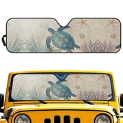 Uorisanigo Windshield Sun Shade Suitable for 2024 2025 Jeep Wrangler JL 2/4 Door, Reflective Front Window Starfish Turtle Print Sunshade Blocks UV Rays Foldable Sun Visor with Storage Pouch