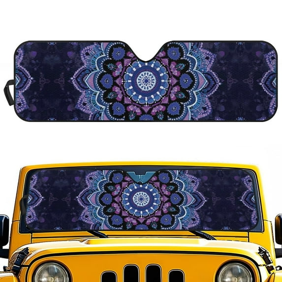 Uorisanigo Windshield Sun Shade Sun Visor Purple Mandala Floral Heat Shield for Jeep Wrangler JK JKU JL JLU 1997-2023 & Jeep Gladiator JT 2020-2023 Keep Car Cool Protect Your Car from UV Heat
