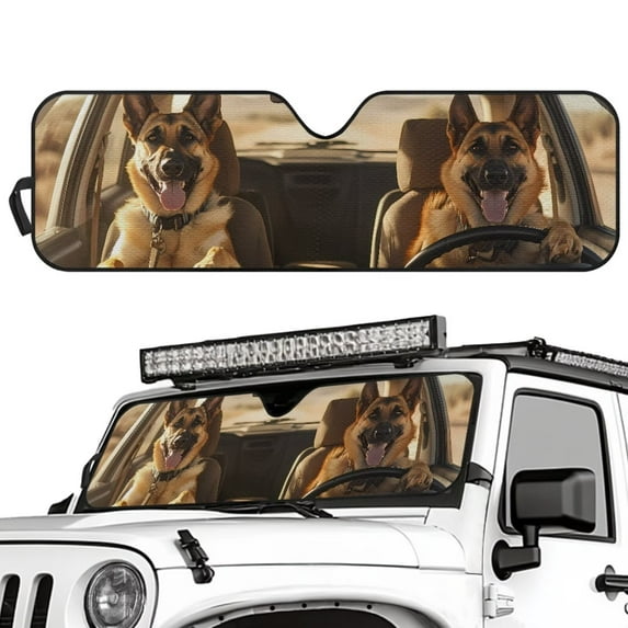 Uorisanigo Windshield Sun Shade, Sun Visor Windshield Sunshade, 52.95 in *16.14 in, Funny German Shepherd Driving Car Sunshade Compatible with Jeep Wrangler TJ JK JL 2/4 Door