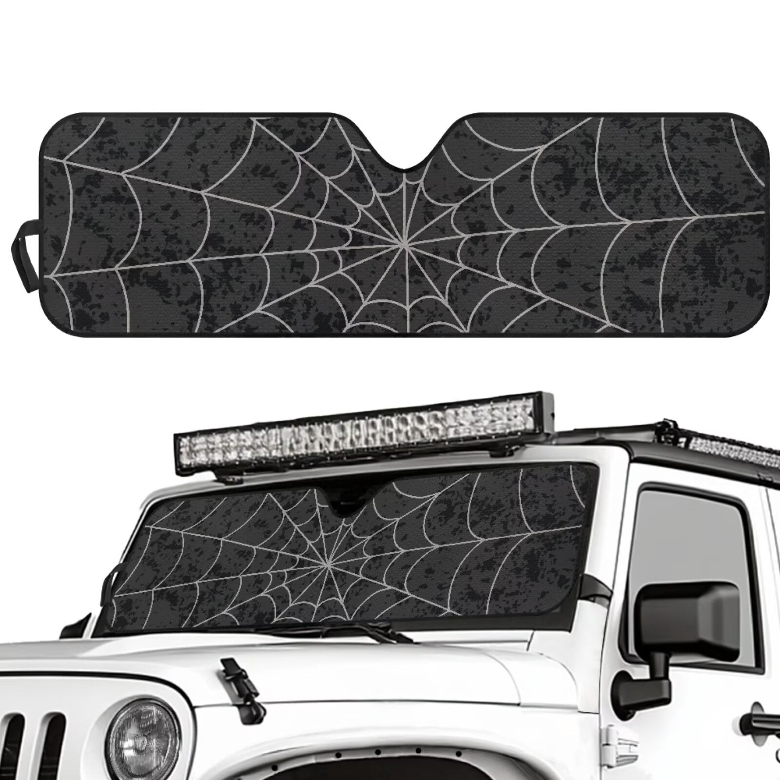 Uorisanigo Windshield Sun Shade UV Rays & Heat Protection Accessories for Jeep Wrangler, Foldable Spider Web Print Windshield Shade for Jeep Wrangler TJ JK JKU 1996-2018