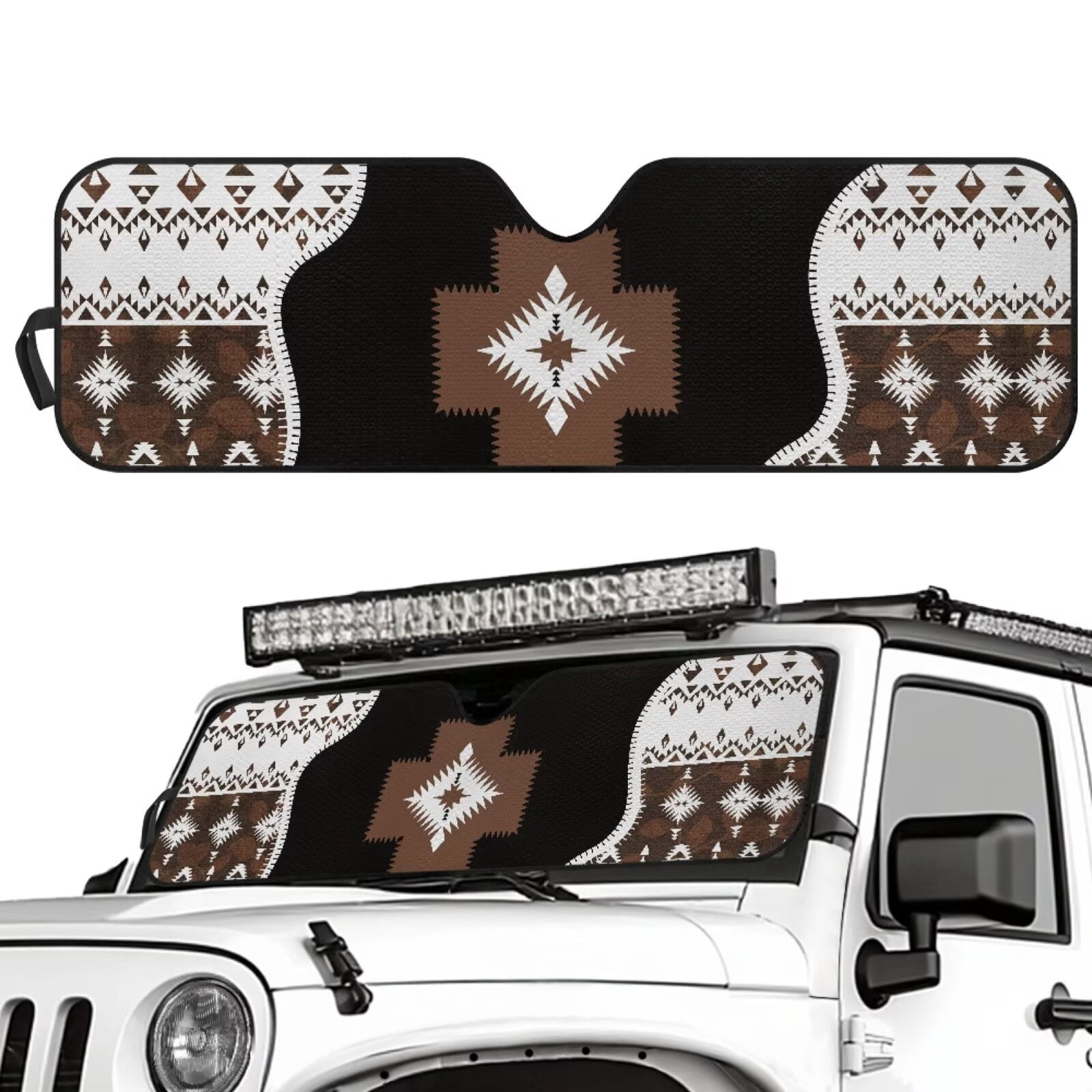 Uorisanigo Windshield Sun Shade for Wrangler JK JKU TJ Foldable 1 Piece Brown Aztec Tribal Sun Visor Windshield Shade for Jeep Wrangler, Gladiator, Renegade, FJ Cruiser