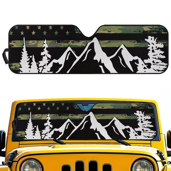 Uorisanigo Windshield Sun Shade for Wrangler TJ JK JL & Gladiator JT 2/4 Door-Blocks UV Rays Sun Visor Protector,Car Sunshade Keep Your Vehicle Cool,Mountain US Flag Car Window Shade