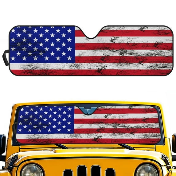 Uorisanigo Windshield Sun Shade for Wrangler TJ JK Windshield Sunshade Sun Visor Cover for Jeep Wrangler TJ JK JKU 1996-2018 Heat Shield Accessories(Vintage American Flag)