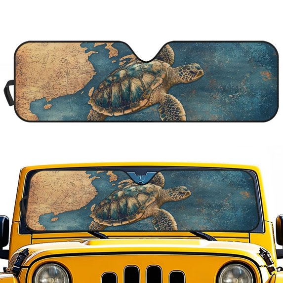 Uorisanigo Windshield Sunshade for 2018-2025 Jeep Wrangler JL, Blue Turtle Print Sun Visor Windshield Shade Blocks UV Rays, Shade Heat Shield for 2020-2025 Jeep Gladiator