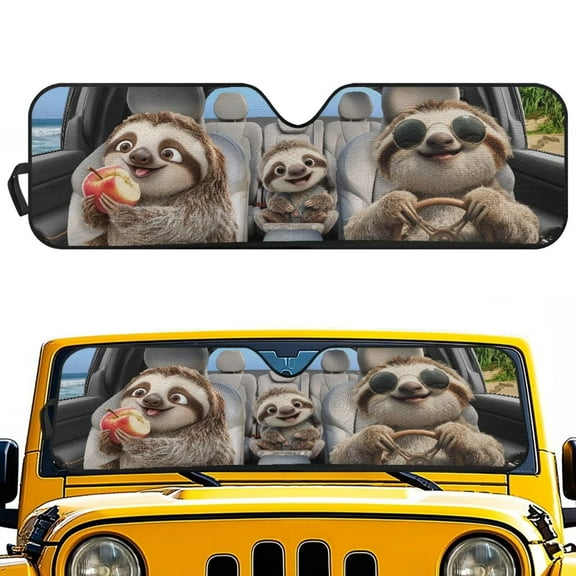 Uorisanigo Windshield Sunshade for 2018-2025 Jeep Wrangler JL JLU & 2020-2025 Jeep Gladiator Sloth Animal Family Car Sun Shade Sun Visor Protection Blocks UV Rays and Heat Keep Interior Cool