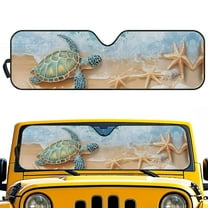 Uorisanigo Windshield Sunshade, Blocks UV Rays Beach Turtle Starfish Sun Visor Shield, Compatible with Rubicon Sahara TJ JK JKU 2 & 4 Door, Accessories for Jeep Wrangler - 52.95x16.14 inches
