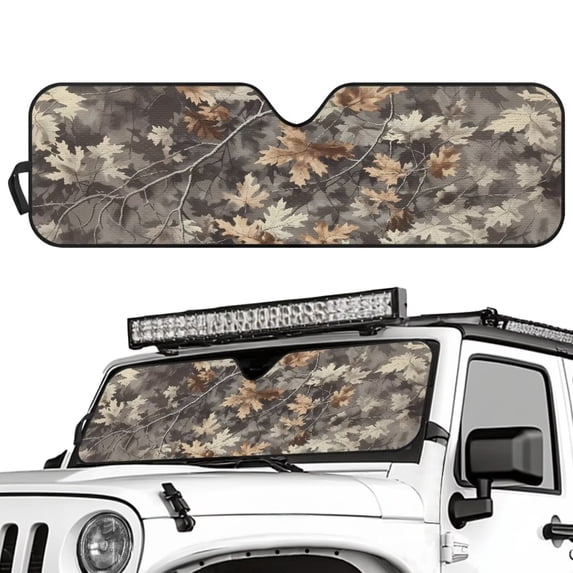 Uorisanigo Windshield Sunshade, Camo Hunting Print Sun Visor Compatible with Wrangler JK JKU TJ 1997-2018, UV Rays & Heat Protection Accessories for Jeep Wrangler - 52.95*16.14 inches