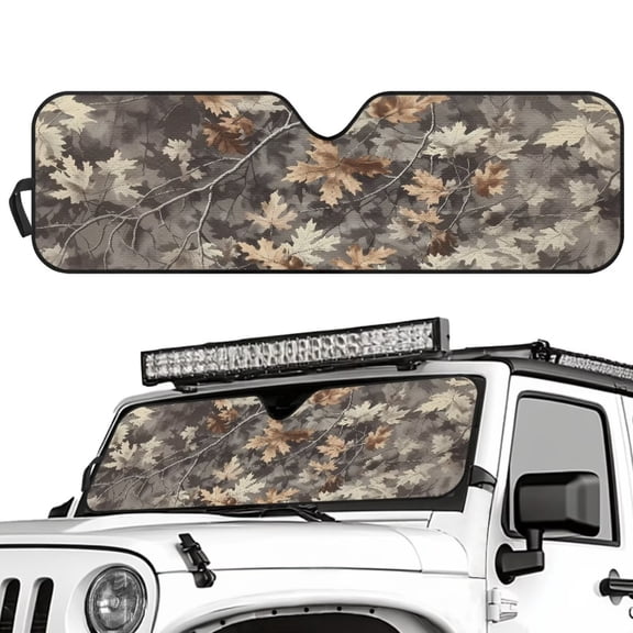 Uorisanigo Windshield Sunshade, Camo Hunting Print Sun Visor Compatible with Wrangler JK JKU TJ 1997-2018, UV Rays & Heat Protection Accessories for Jeep Wrangler - 52.95*16.14 inches