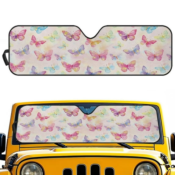 Uorisanigo Windshield Sunshade Car Sun Shade for 1997-2017 Jeep Wrangler Rubicon Sahara TJ JK JKU 2/4 Doors, Colorful Butterfly Sunshade Sun Visor Mat for UV Rays & Heat Protection